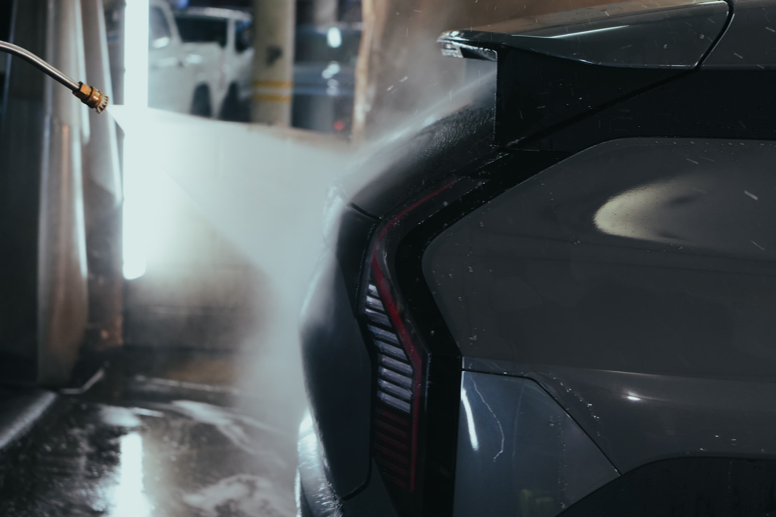Steam detailing around a tail light before film work